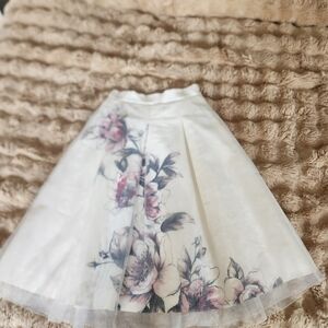 WHBM Floral A-Line Midi Skirt in White and Pink